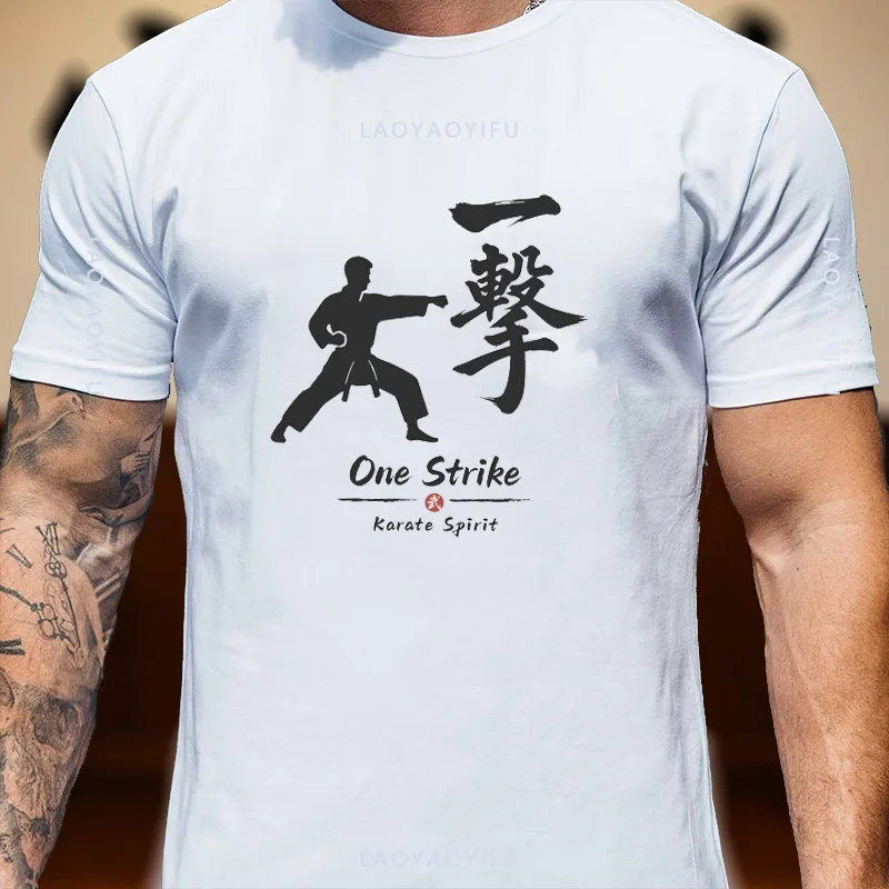 Karate Kanji One Strike Martial Arts Fighter Graphic T Shirt Unisex Men Women Cotton Dojo Training Top