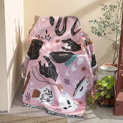 Retro Boho Tarot Cotton Linen Blanket Sofa Towel Knit Thickened Warm Pad Mat Bohemian Throw Travel Bedspread Sofa Cover Blankets