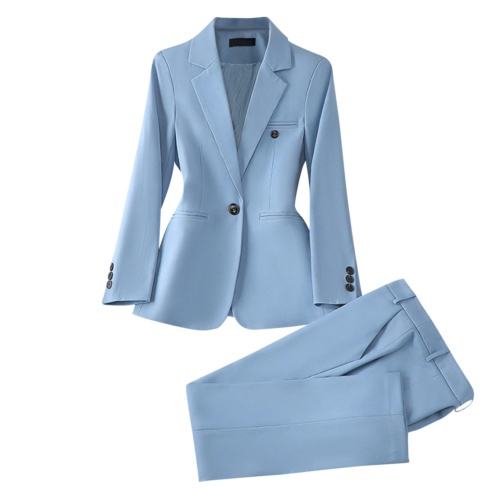 

Women'S Temperament Suit Set Spring Fall Fashion Solid Fitted Suit Set Single Button Blazer Straight Pants Professional Suit