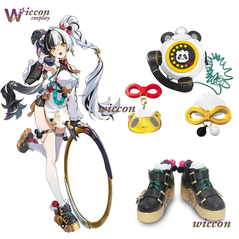 

Nino Game Zenless Zone Zero Dialyn, реквизит для косплея, аксессуары, парик Panda Dialyn, серьги, обувь, Haedwear, женская одежда для ролевых игр на Хэллоуин