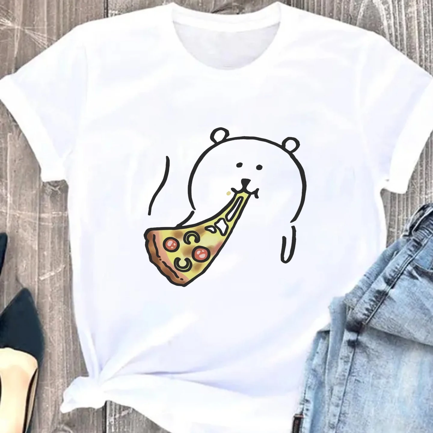 Joke Bear Print T Shirt O Neck Short Sleeve Summer Casual Tops Unisex Streetwear Tees Women Clothes Gothic