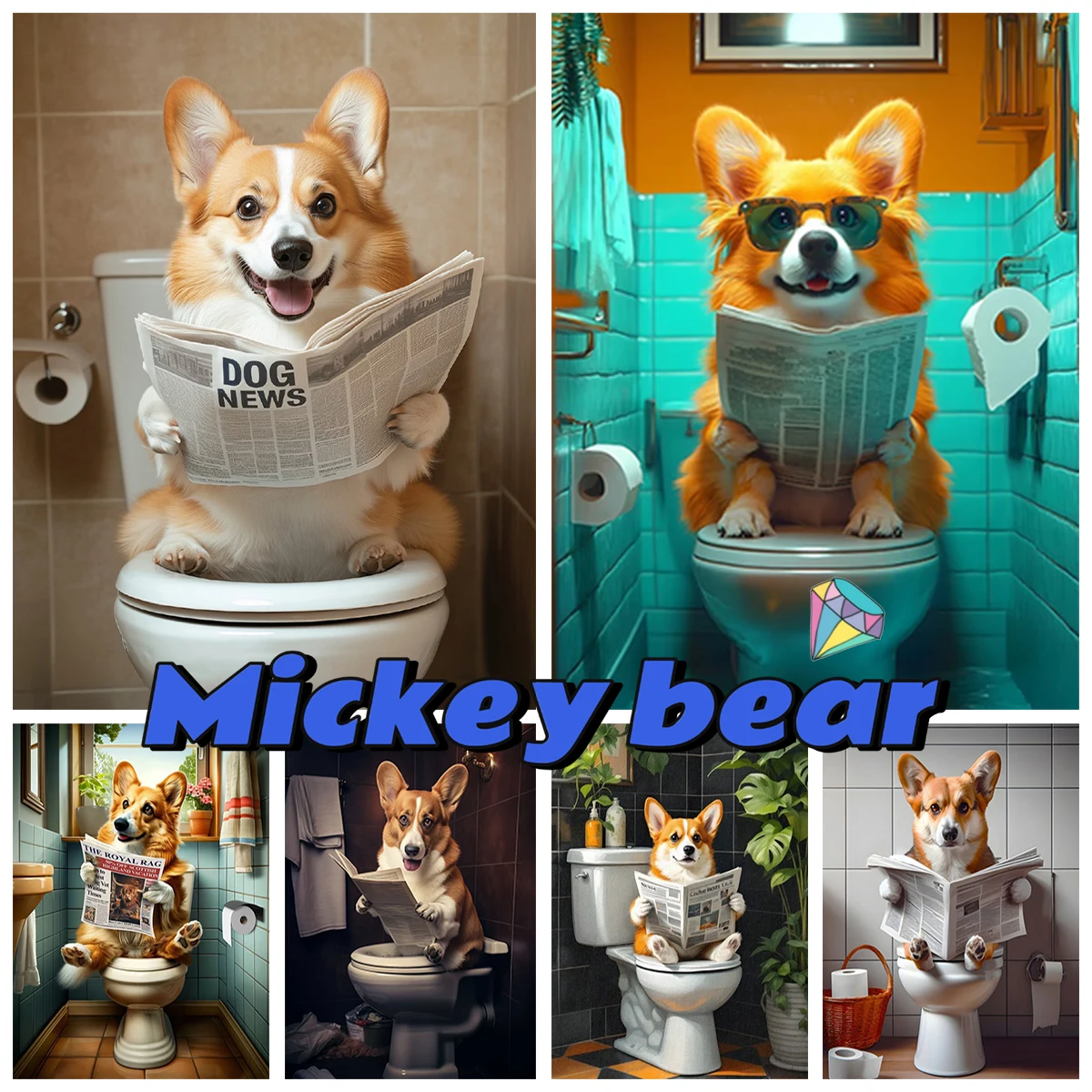 

Corgi on The Toilet 5D Diamond Painting Interesting Animals Poster DIY Mosaic Style Home Decor Diamond Embroidery Hand Gift