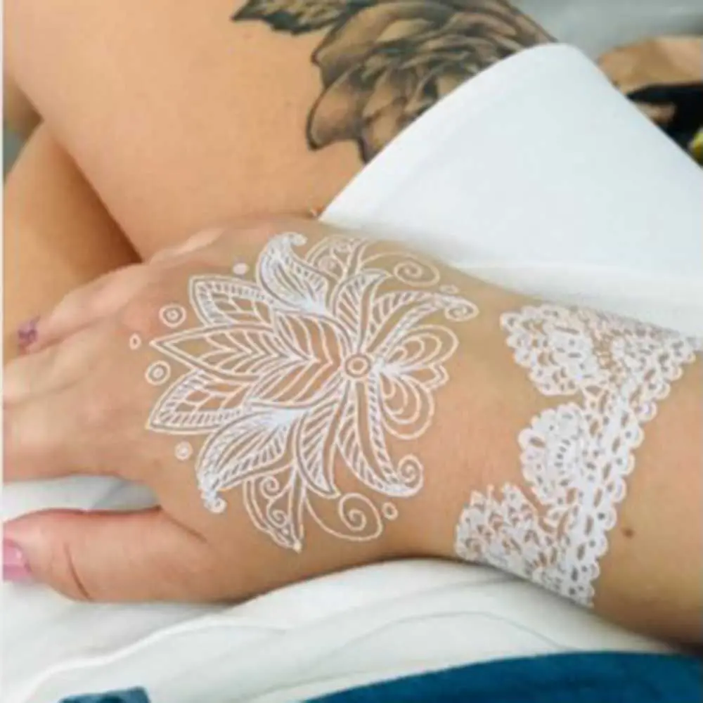 Summer Disposable Lace Arm flower Black Body Art White Simulated Tattoo Sticker Temporary Tattoos Henna Stickers