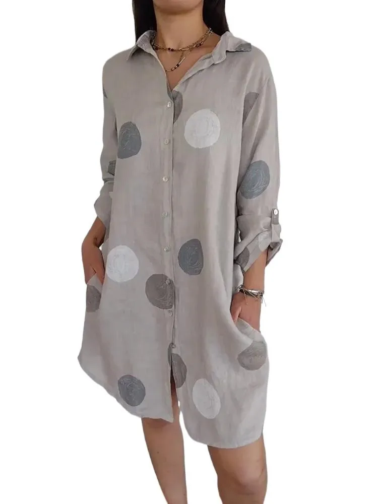 Casual Polka Dot Printed Shirt Mini Dress Women 2025 Spring Summer New Fashion Casual Elegant Long Sleeve Button Dresses Female