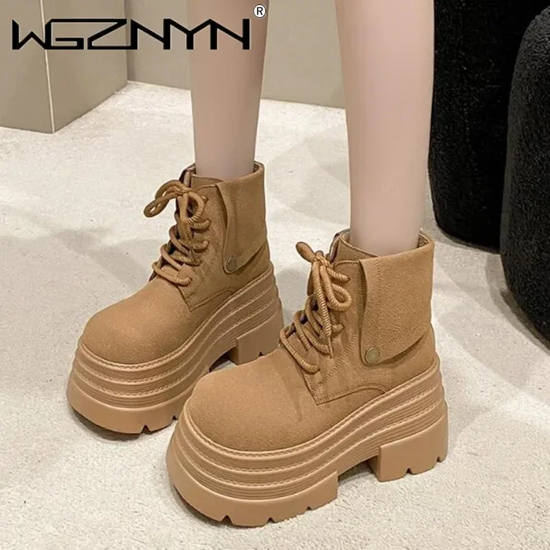 2025 Women\'s Ankle Boots Autumn Winter Warm Punk Goth Fur Shoes 10CM Chunky High Platform Casual Leather Short Boot Botas Mujer