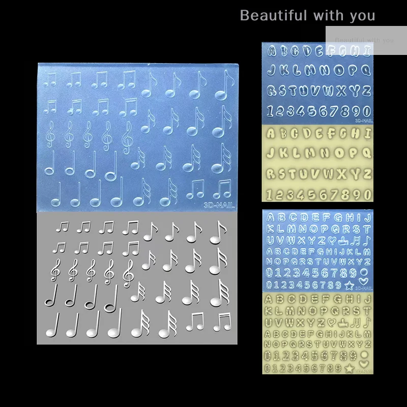 

Silicone Mold Nail Art 3D Letters Musical Notes Numbers DIY Craft Tool for Nail Decoration Manicure