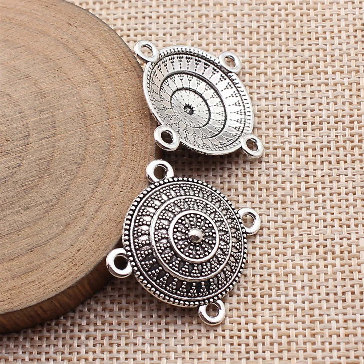 WYSIWYG 10pcs 22x22mm Antique Silver Color 4-Hole Round Body Chain Waist Chain Connector For DIY Jewelry Making
