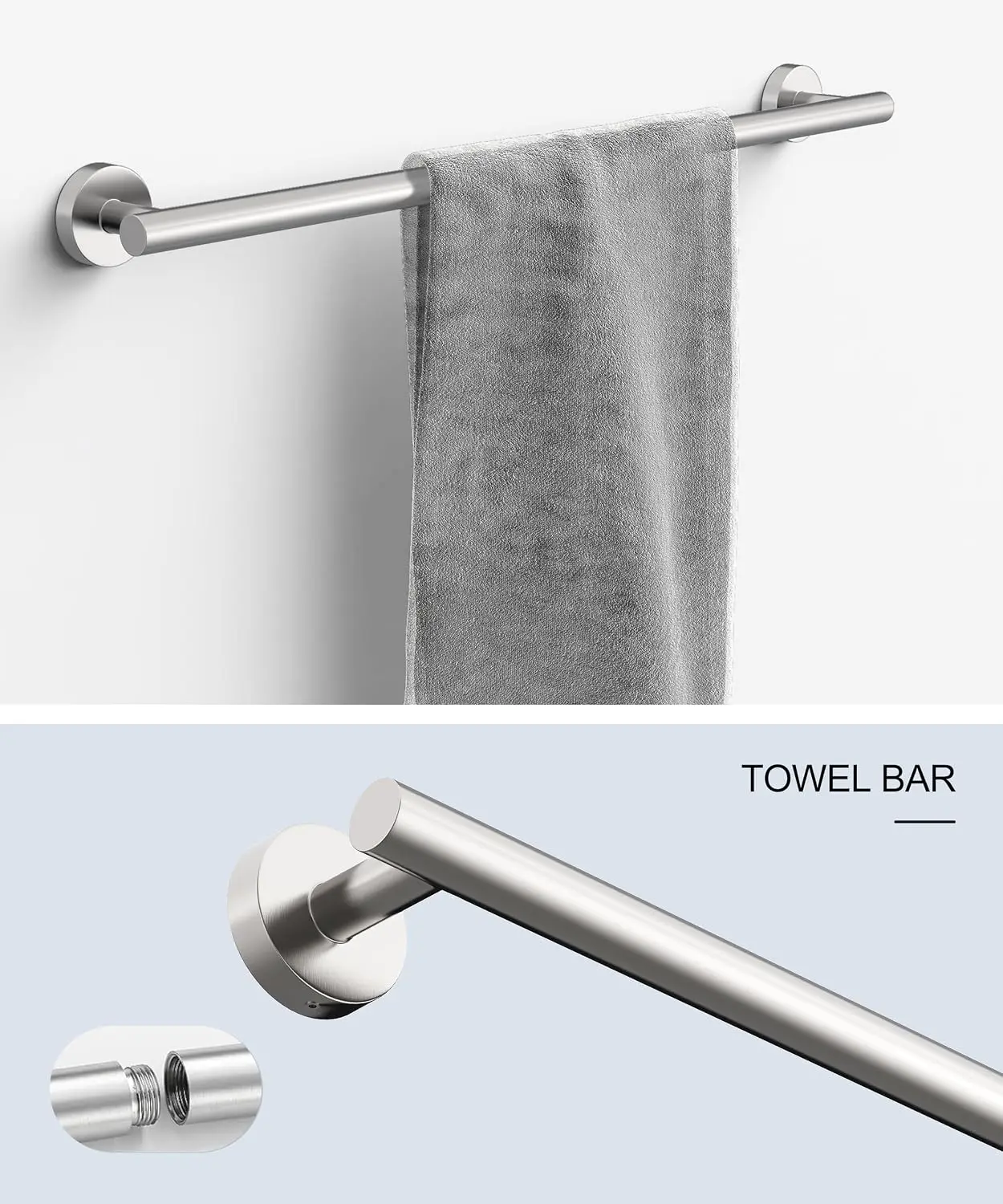 Brushed Nickel Bathroom Hardware Accessories Set 5 Pcs | SUS304 Stainless Steel 26 Inch Hand Towel Bar Toilet Paper Holder Towel Ring Robe Towel Hooks Wall Mounted
