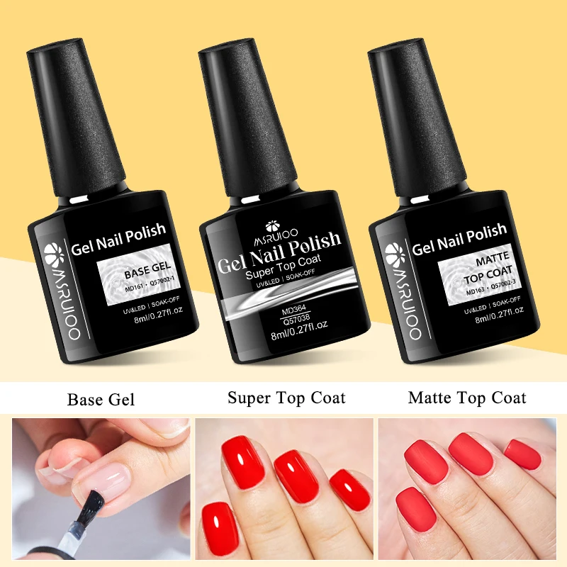 MSRUIOO 8ml 울트라 샤이니 탑 코트 젤 네일 폴리쉬 광택 지속 긴 지속력 긁힘 및 마모 방지 무닦음 HEMA/TPO 프리