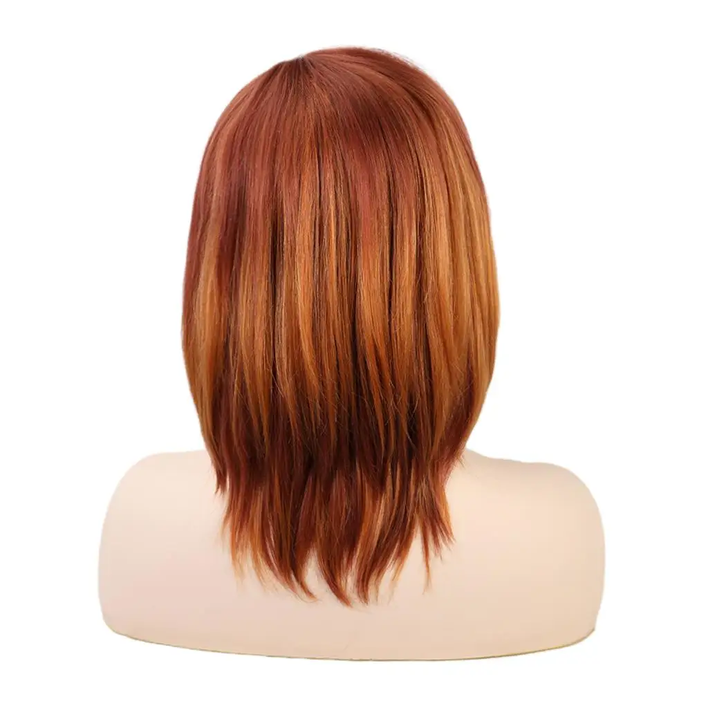 12 Inches Short Bob Wig With Side , Shoulder Length Straight Real Human Hair Wig, Natural Looking, for Women Girls( Red)