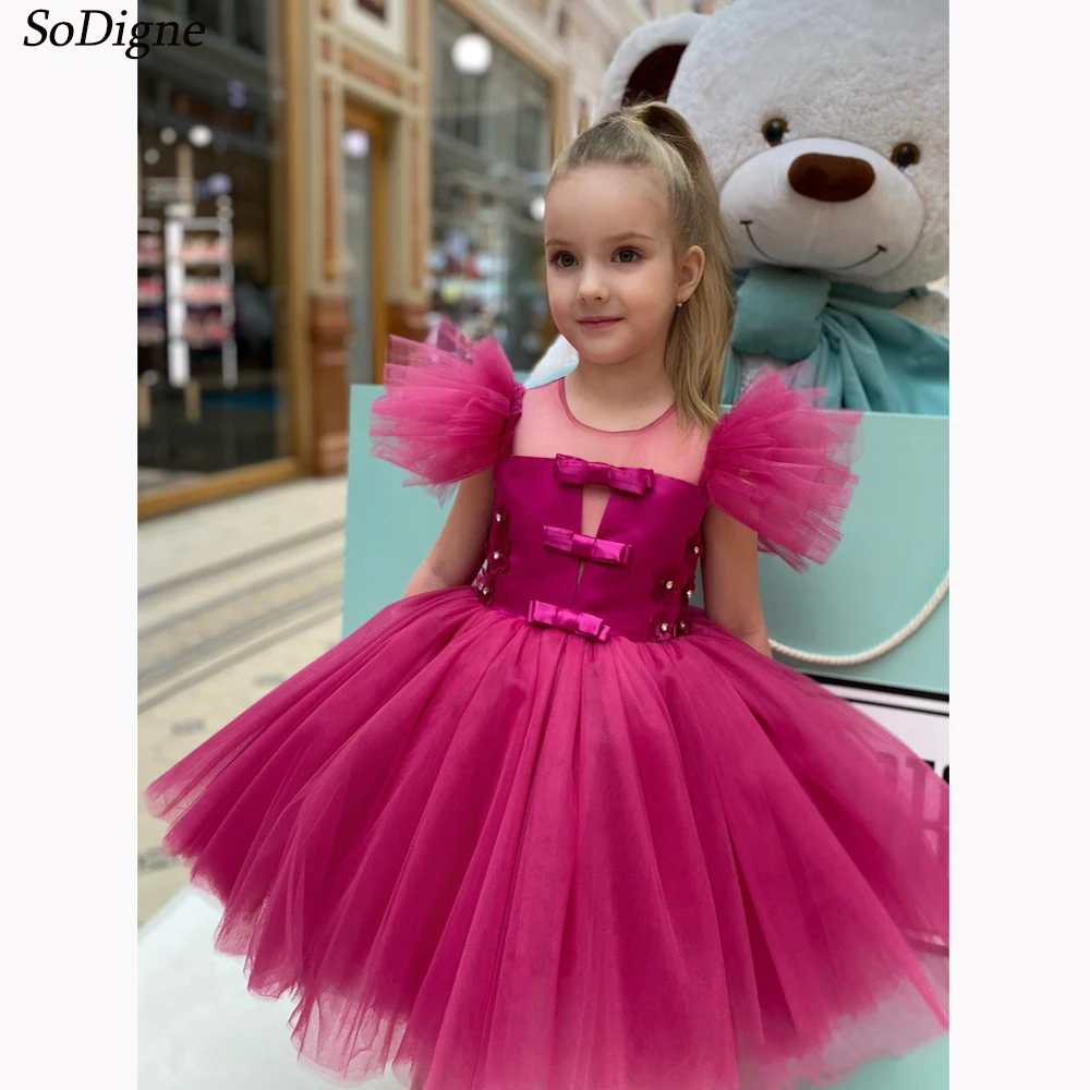 SoDigne A-line Tulle Flower Girl Dress Sleeveless O-neck Sleeveless Flowers Skirt Girls Party Dresses 2025 Kid Gown Customized