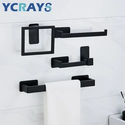 YCRAYS Black No Drilling Bath Hardware Sets Toilet Paper Holder Towel Rack Bar Rail Robe Hook For Bathroom Products Accessories