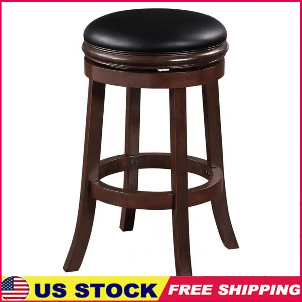 

Backless Swivel Bar Stool Rubberwood Frame Faux Leather Cushion 360 Degree Swivel High Density Foam Comfortable Seating Ideal