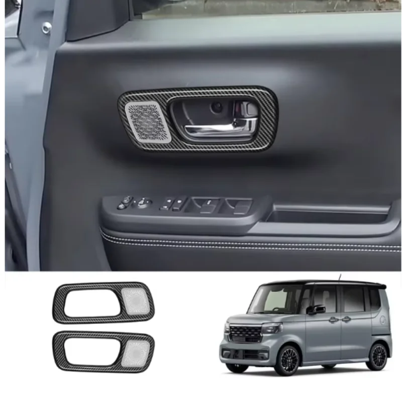 

For Honda N-box JF5 JF6 2024 ABS carbonfiber front door inner door handle bowl horn cover stickers initerior accessories