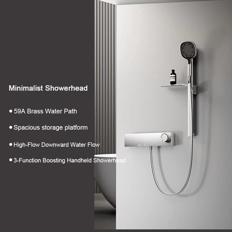 

Minimalist Shower Set with Wall-Mounted Hot/Cold Water Pressure-Boosting Piano-Key Bathroom Shower Faucet