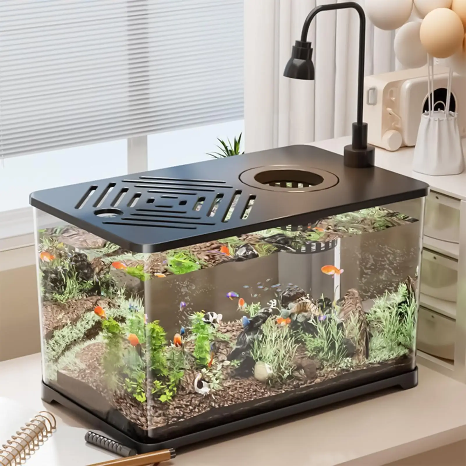 Betta Fish Tank Desktop Large Fish Tank Aquarium Modern Container With Turtle Resting Area Home Decorations For Betta Shrimp