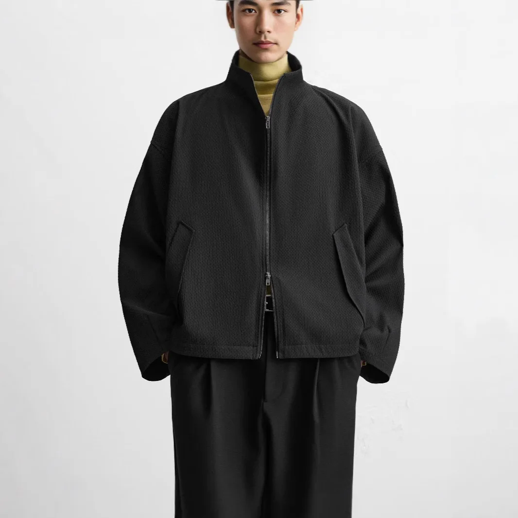 

2025 Spring New Men's Embossed Stand up Collar Zipper Jacket Coat