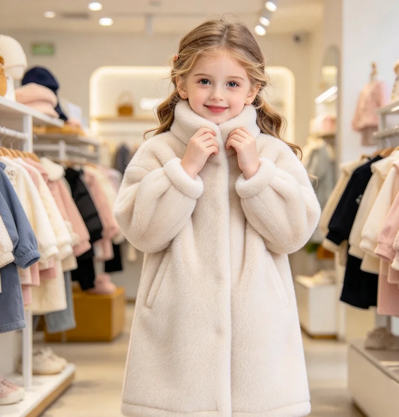 2026 New Girl's Imitation Mink Coat Children's Warm Winter Clothing Thickened Fur Integrated Faux Fur Coat Winter Clothing
