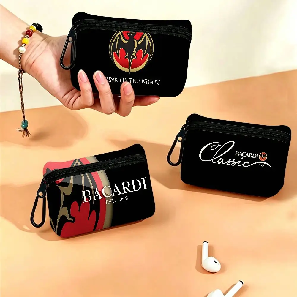 Bacardis Beer Lightweight Oxford Fabric Coin Purse Carabiner Hook Design Mini Card Key Organizer Bag