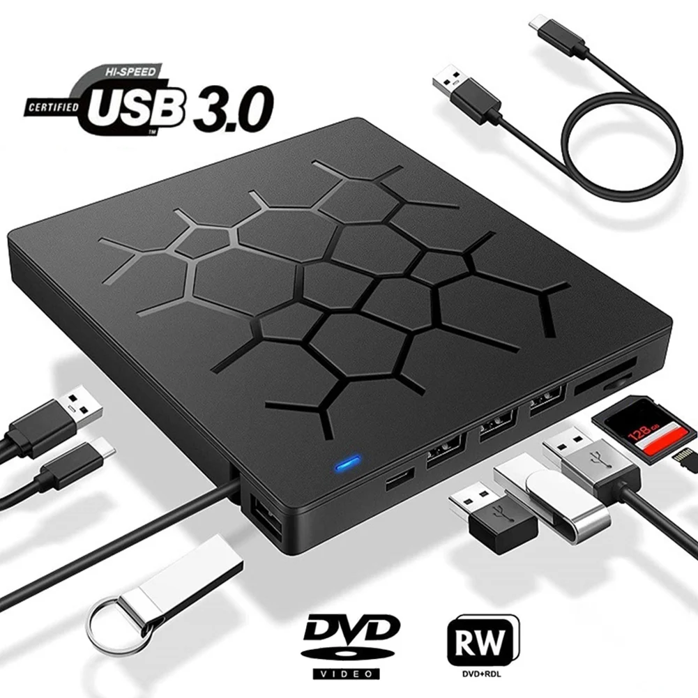 Lecteur DVD externe 6 en 1, USB 3.0 Type-C avec SD/TF et USB 3.0, lecteurs optiques pour PC portable, nouveau