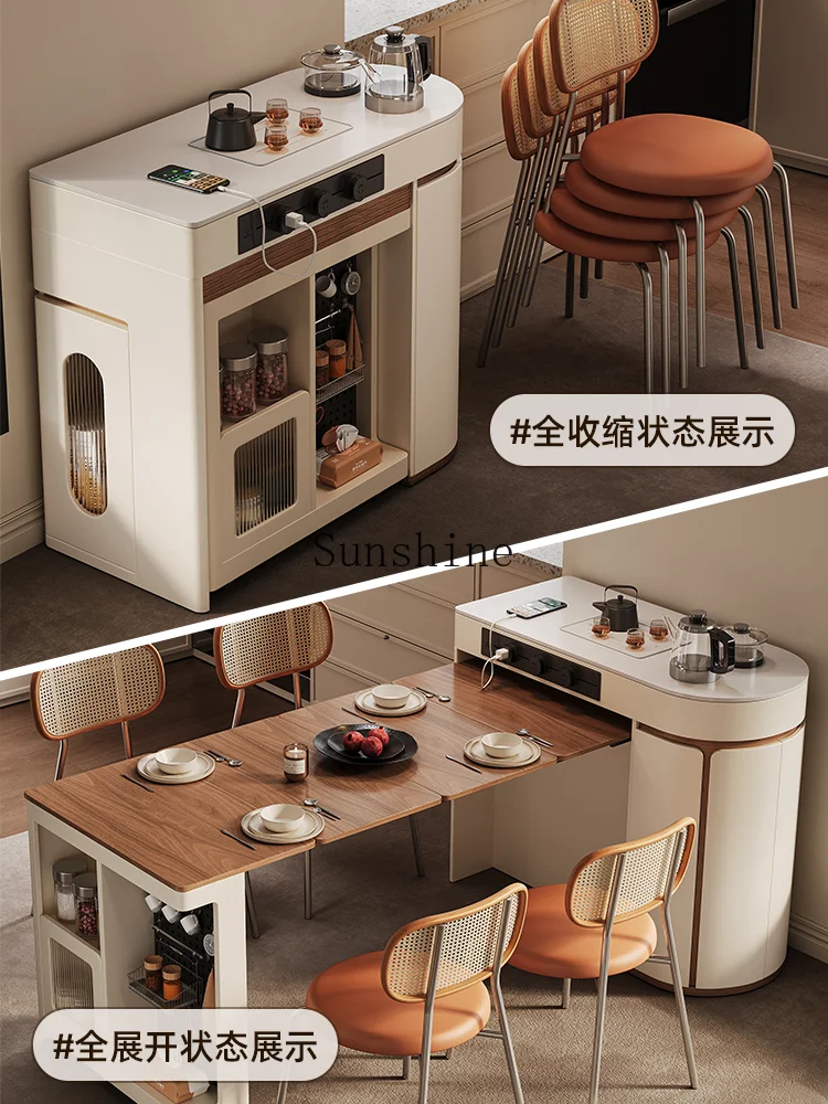 French medieval folding retractable integrated island dining table multi-functional kitchen