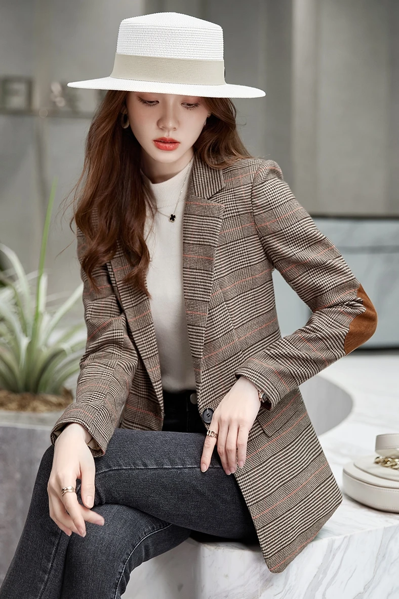 Plaid small suit donna primavera e autunno nuova moda giacca fashion brand Brown Suit versione coreana slim blazer donna top