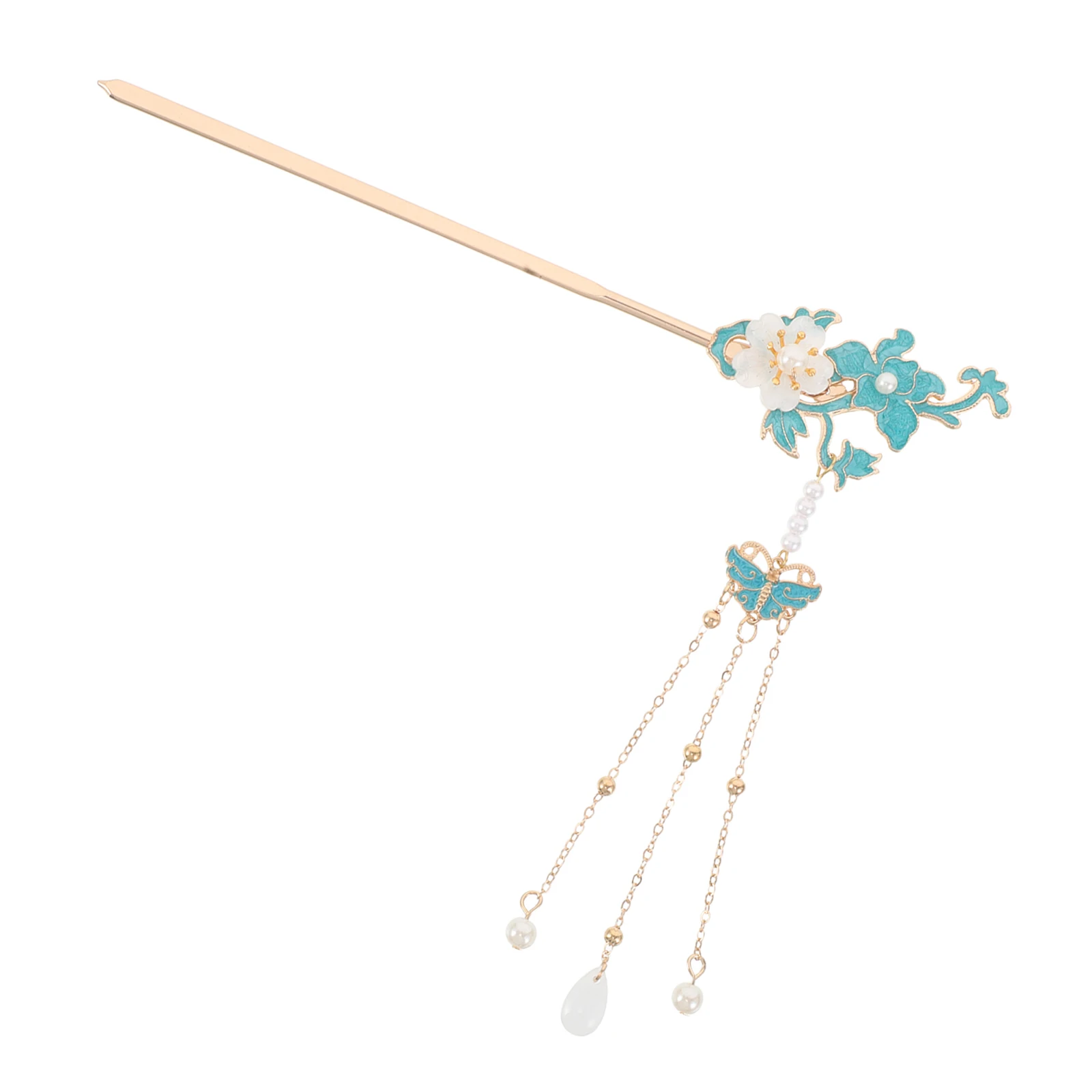 

Enamel Blue Vintage Floral Design Lightweight Hanfu Accessories For Women Elegant Chinese Style Hair Stick Tassel Hair Fork Pin