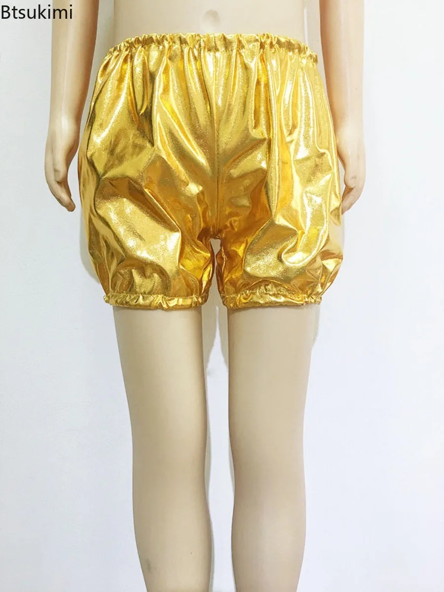 Kids Adult Shiny Short Bloomers Metallic Shorts Dancing Hip Hop Costumes Summer Fashion Hot Pants Party Halloween Elastic Waist