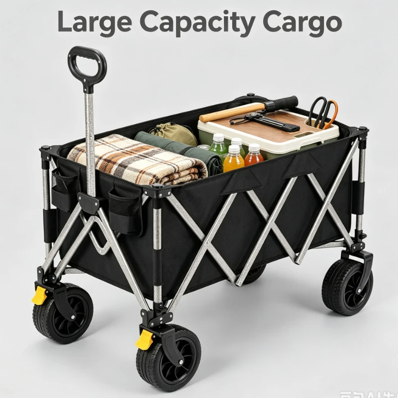 Foldable Outdoor Utility Cart With Large Capacity And All Terrain Wheels For Camping And Grocery Shopping