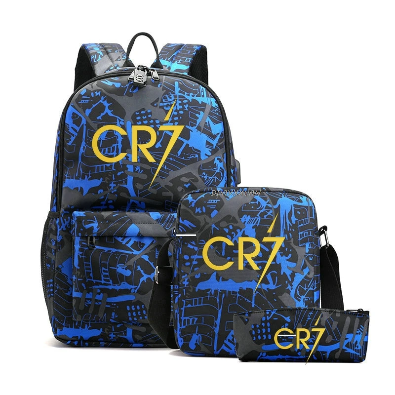 3Pcs/Set CR7 Backpack For Teenager Boys School Bag Laptop Rucksack School Gift Knapsack With Casual Shoulder Bag Pencil Case