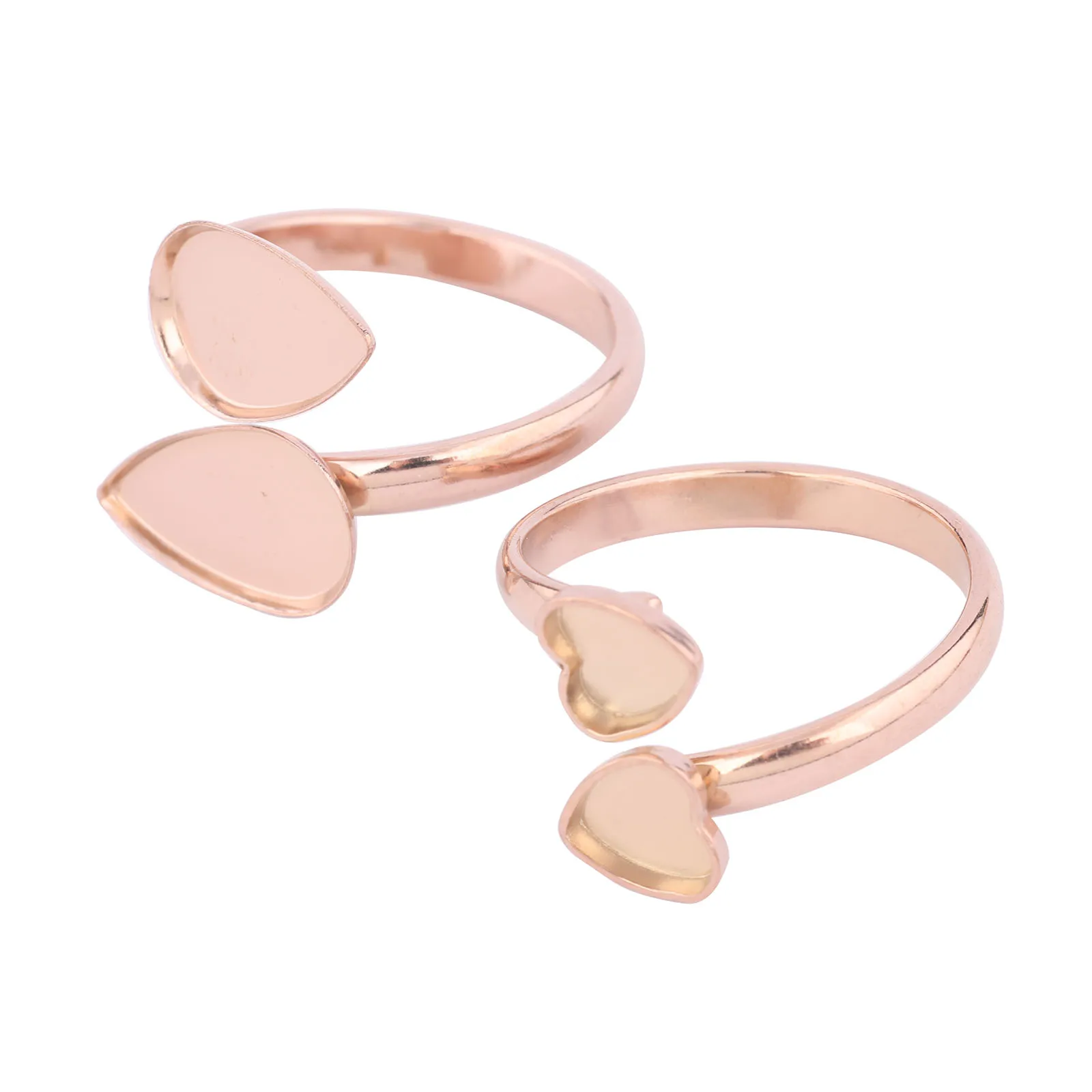 

10pcs stainless steel rose gold double 6mm heart 8x13mm teardrop bezel cabochon ring base setting blanks diy jewelry findings