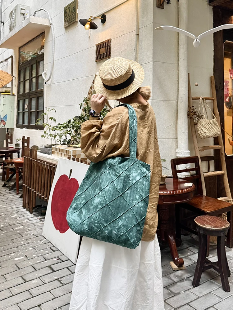 

Original Personalized Cotton And Linen Diamond Grid Design Single Shoulder Women Bag Vertical Square Large Capacity Fashion Bags