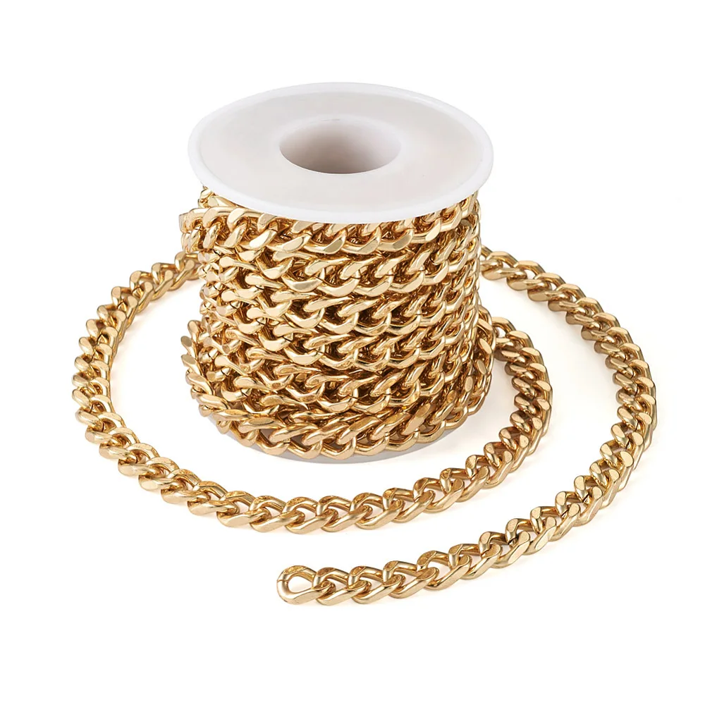 4m/roll Iron Curb Chains Thick Link Chain Unwelded Golden Color for DIY Women Men Bracelet Necklace 12x8.5x2.5mm