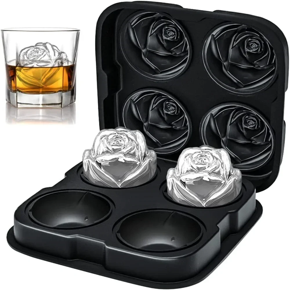 

Silicone Rose Ice Cube Mold 3D Flower Shape Ice Cube Tray with Lid Ice Ball Maker for Cocktails Juice Whiskey Kitchen Gadget