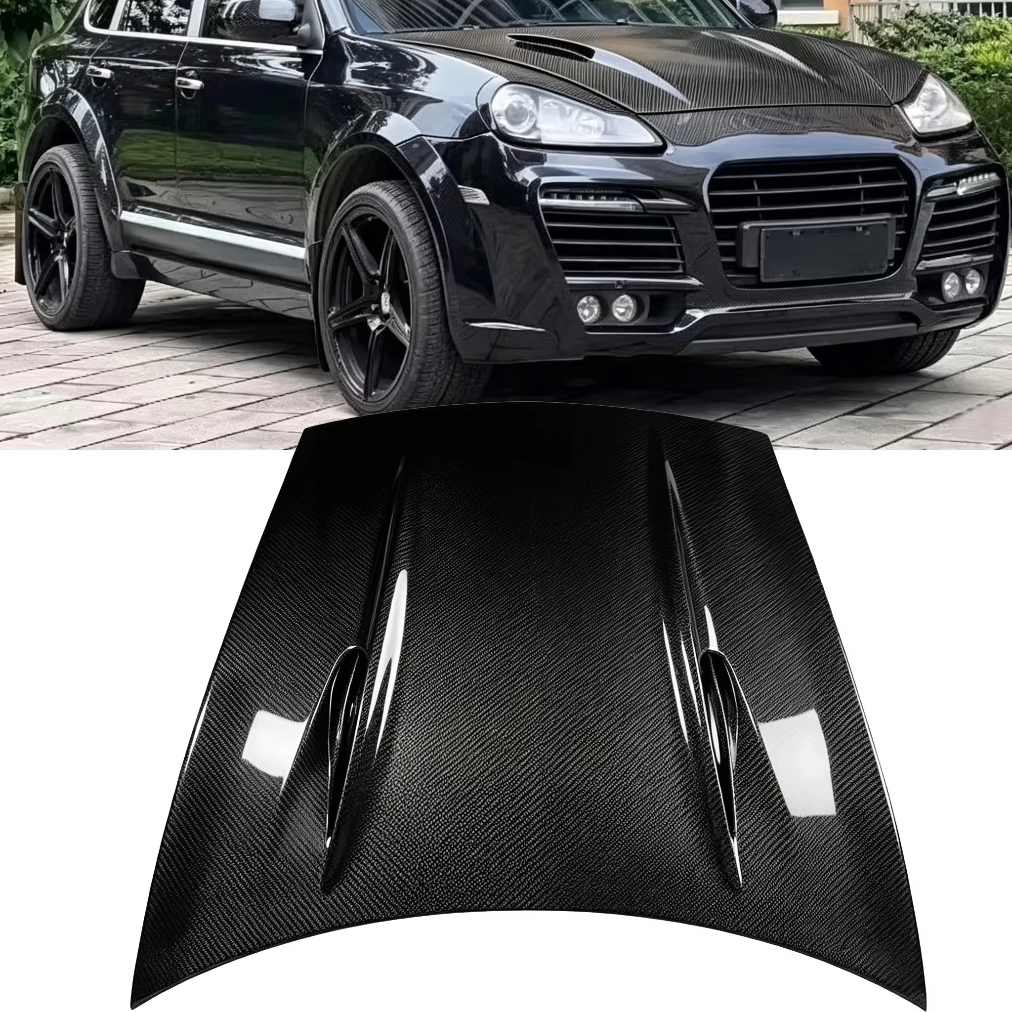 Real Carbon Fiber Hood Fit Porsche Cayenne 957 Lightweight Cooling Air Vent Bonnet Car Exterior Refitting Performance Parts
