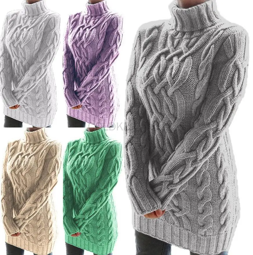 

Winter Crochet Long Sweater Winter Women Thick Turtleneck Slim fit Sexy Knitted Dress Lady Dresses Autumn Twist Pollover