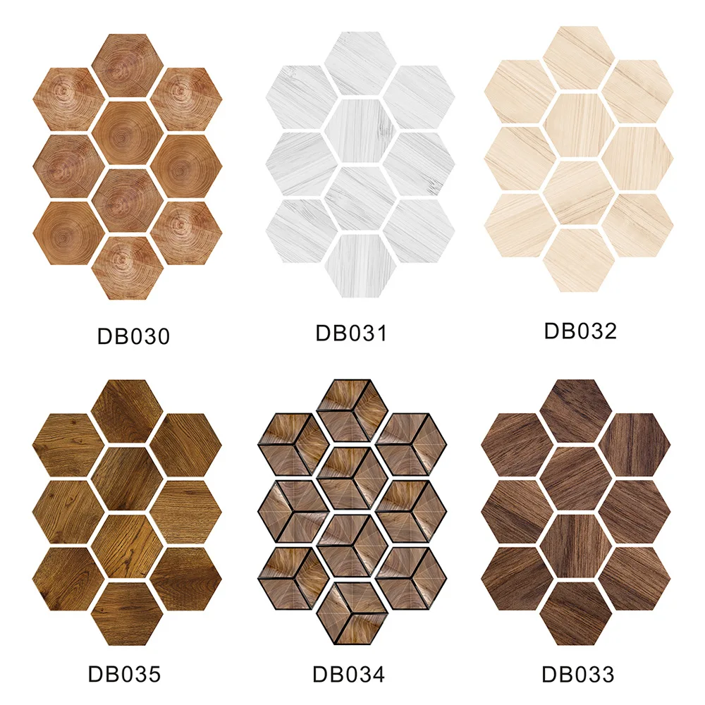 Stereoscopic simulation hexagonal imitation wood grain self-adhesive ceramic tile decorative anti-skid laminated floor tile