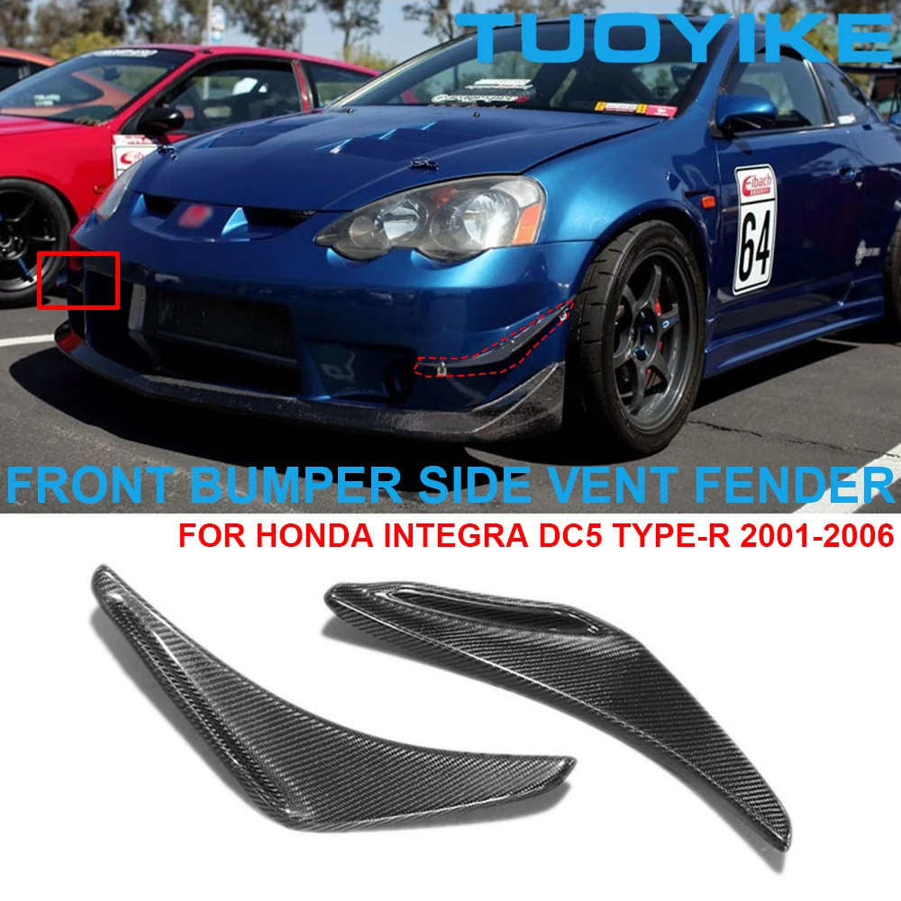 Car Real Dry Carbon Fiber Front Bumper Side Air Vent Fender Knife Shape Decoration Trim For Honda Integra DC5 Type-R 2001-2006