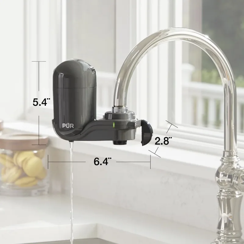 PLUS Faucet Mount Water Filtration System, 3-in-1 Powerful, Natural Mineral Filtration with Lead Reduction, Vertical, Grey