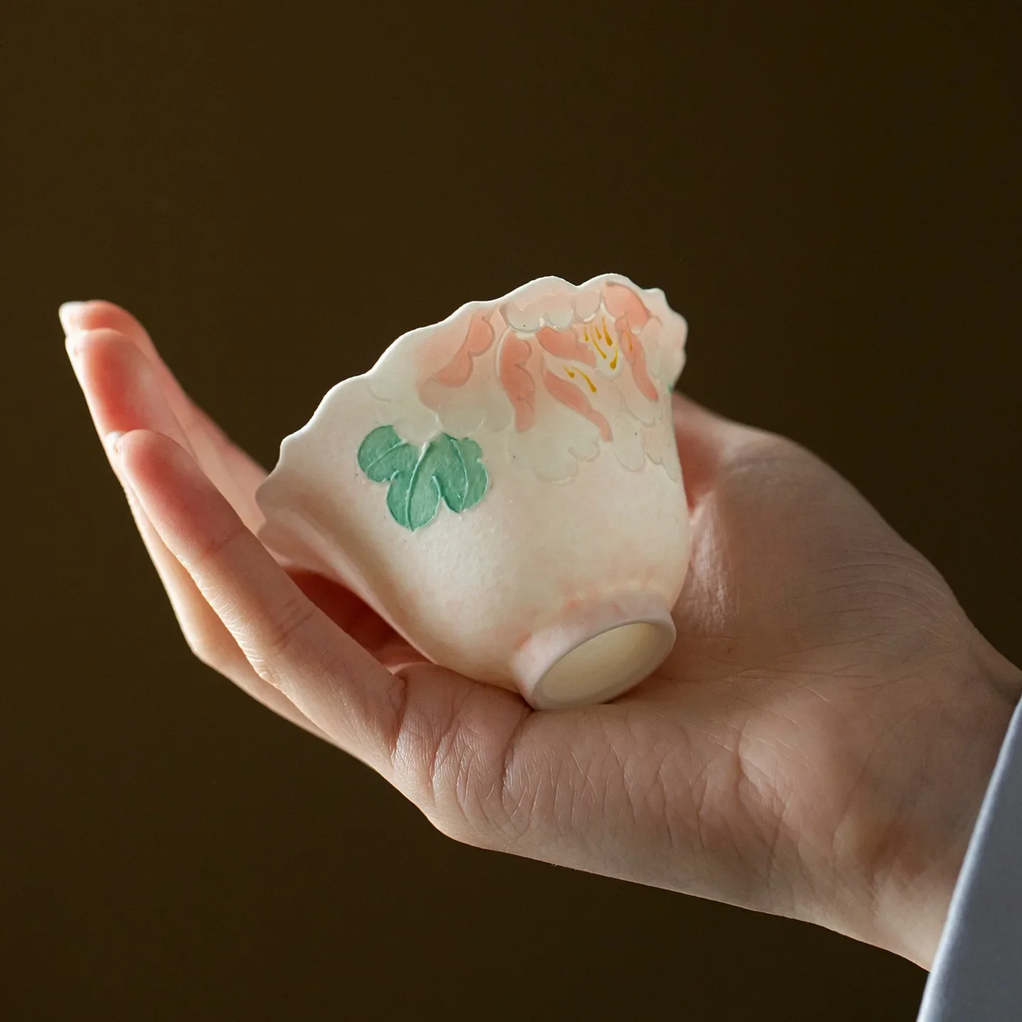 Hand Painted Underglaze Light Pink Peony Picnic 1Bowl 3Cups Tea Storage Bag Outdoor Portable Camping Travel TeaSet Tea Tableware