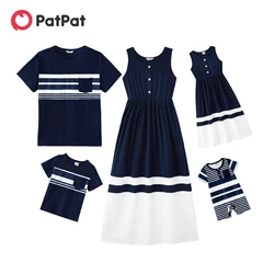 PatPat Family Matching Colorblock Button Front Sleeveless Maxi Dresses and Short-sleeve T-shirts Sets