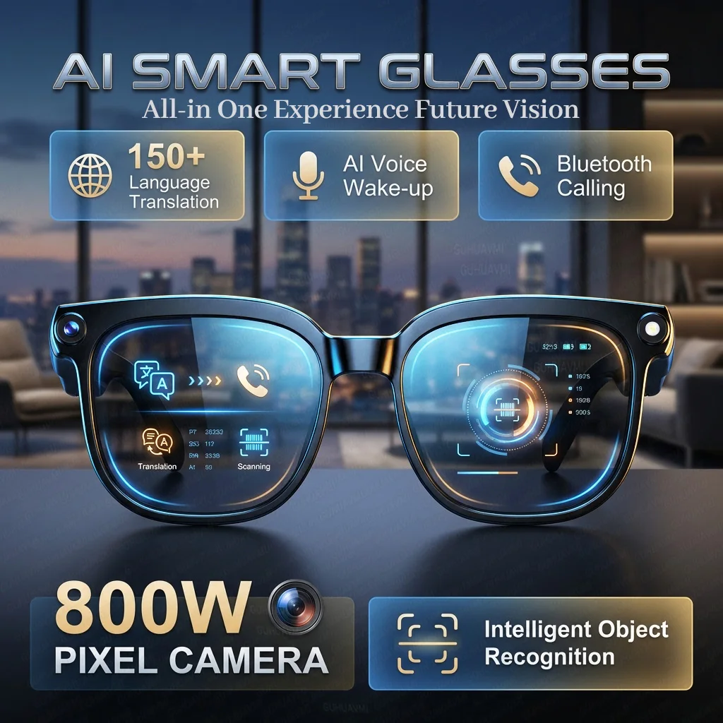 2026New AI Smart Glasses 120+Language Translation 800W Pixel Camera Video Music Player Call Business 8K Color Change Glasses Men