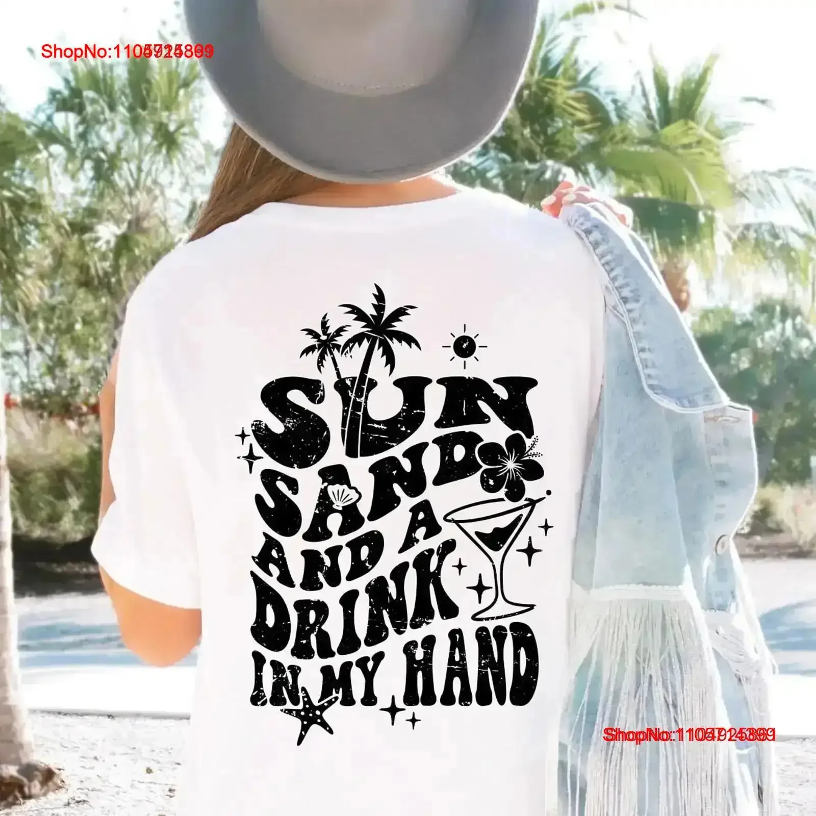 Sun Sand Drink In My Hand T Shirt Summer Vacation Beach Life Funny Cruise Drinking Girls Trip vintage Washed Slightly vintage