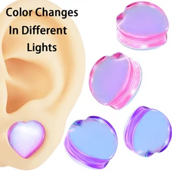 PAIR Glass Heart Ear Expanders Ear Gauges Pink/Purple Heart Glass Ear Plugs Ear Strechers Lobe Tunnels Piercing Body Jewelry