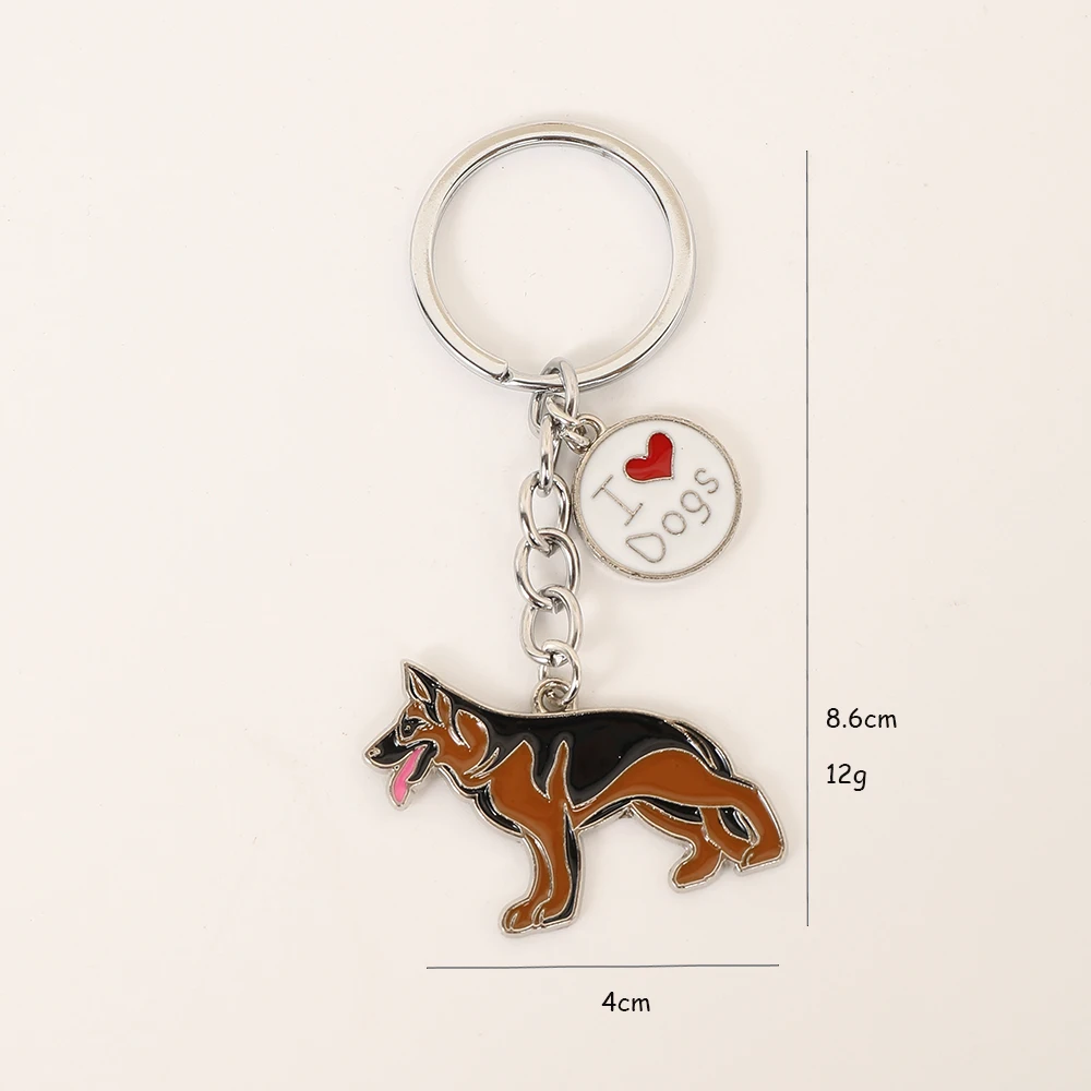 1PCS Fashion Pet German shepherd dog Keychain Dog Pendant Animal Enamel Keyring Women Bag Jewelry gifts