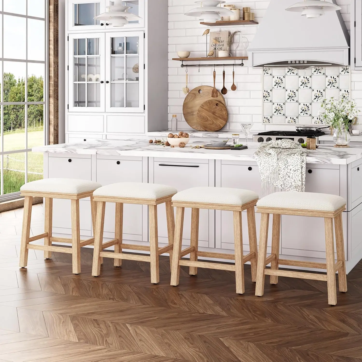 

Набор из 4 барных стульев 24 дюйма, кухонные стулья из массива дерева с подушками из искусственной кожи, барные стулья для высокой стойки, для использования в помещении, на заказ