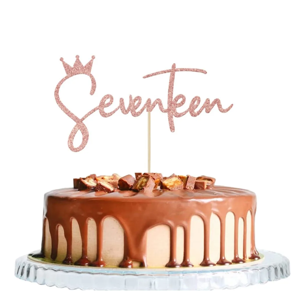 1 Roségoldener Tortenaufsatz zum 17. Geburtstag – perfekt für Partydekorationen für Mädchen, funkelndes dekoratives Accessoire