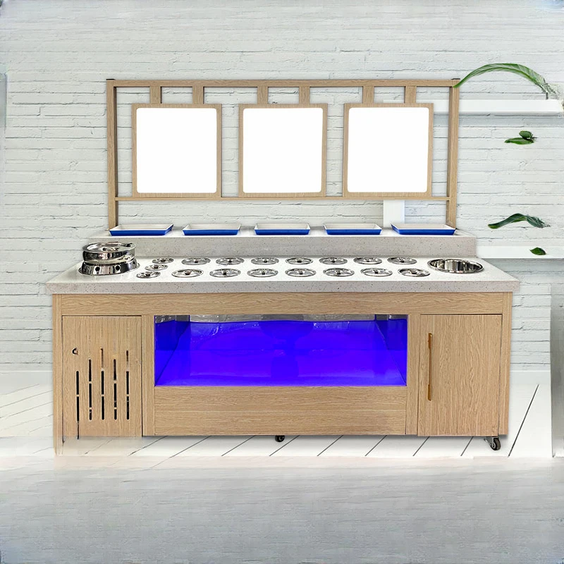 

Самообслуживающийся стол для приправ коммерческого холодильного горячего горшка магазин кварцевого камня острый горячий горшок для соуса погружной стол