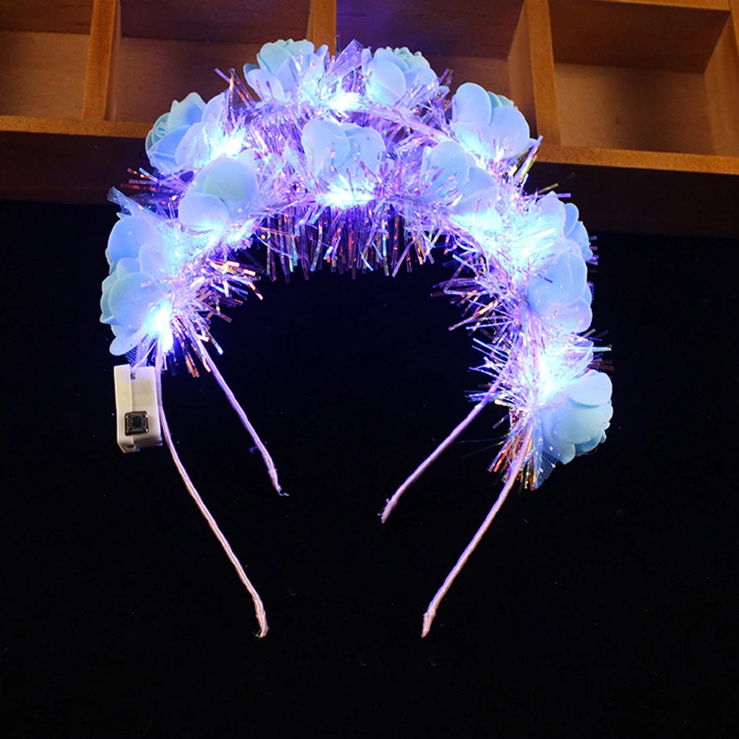 5Pcs LED Flashing Flower Headband Women Girl Light Up Hair Wreath Garlands Headwear Glowing Wreath Rave Birthday Party Supplies