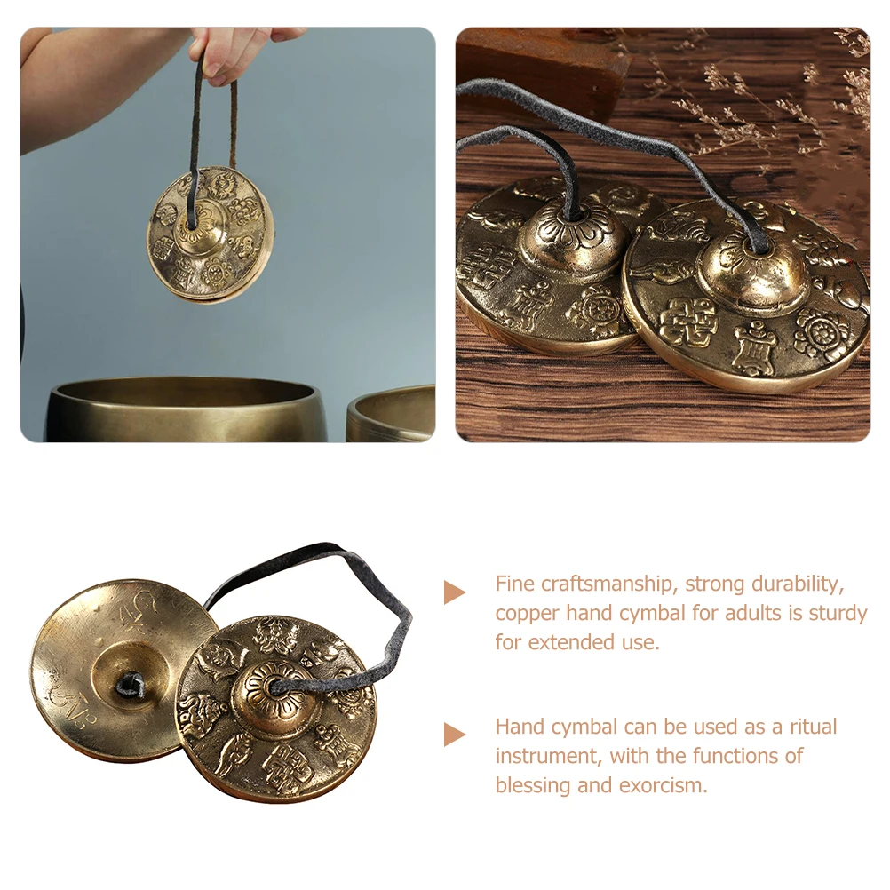 

Brass Hand Cymbals for Adults Copper Percussion Instruments Clear Sound Auspicious Patterns Fine Craftsmanship Ritual Musical